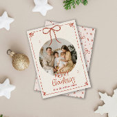 Merry Christmas One Photo Cute Red Ribbons  シーズンカード
