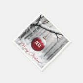 Merry Christmas Ornament On Snowy Branch スタンダードカクテルナプキン (角)