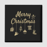 Merry Christmas Ornaments gold マグネット<br><div class="desc">Merry Christmas wishes with Xmas ornaments. Merry Christmas and a Happy New Year. A perfect match for the coming holiday season. Great gift idea. Good for the young and the old.</div>