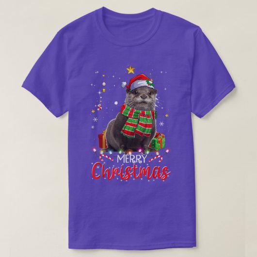 Merry Christmas Otter Santa Hat Tree Lights Pajama Tシャツ (デザイン正面)