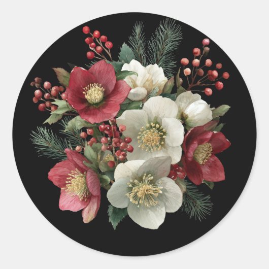 Merry Christmas Painterly Hellebore Holiday Design ラウンドシール (正面)