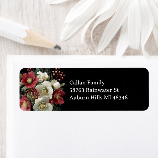 Merry Christmas Painterly Hellebore Holiday Design ラベル (インサイチュ)