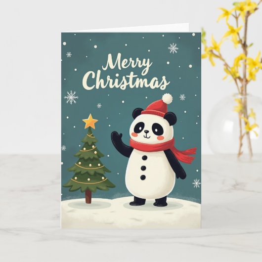 Merry Christmas Panda Card カード (黄色い花)