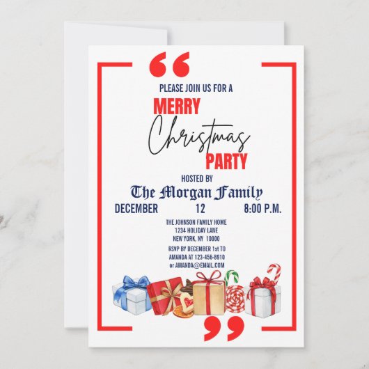 Merry Christmas Party, Red Blue White Christmas  招待状 (正面)