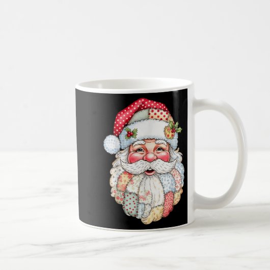 Merry Christmas Patchwork Santa Claus Face X-mas H コーヒーマグカップ (右)