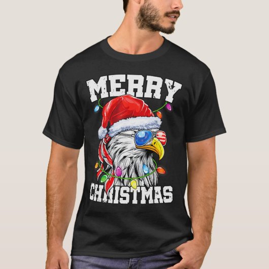 Merry Christmas Patriotic Usa Patriotic Santa Bald Tシャツ (正面)