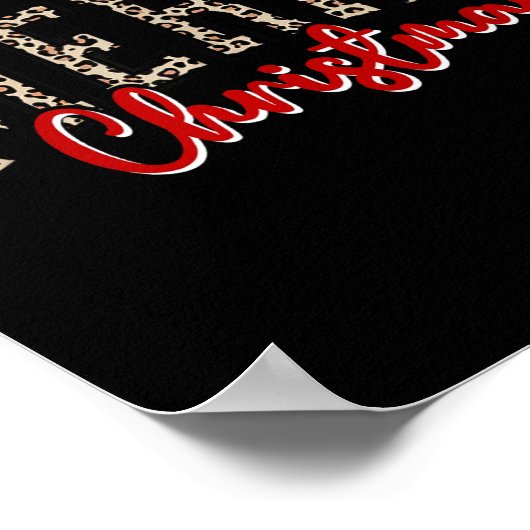 Merry Christmas Pattern Xmas Leopard Family Cute W ポスター (角)