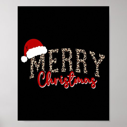Merry Christmas Pattern Xmas Leopard Family Cute W ポスター (正面)