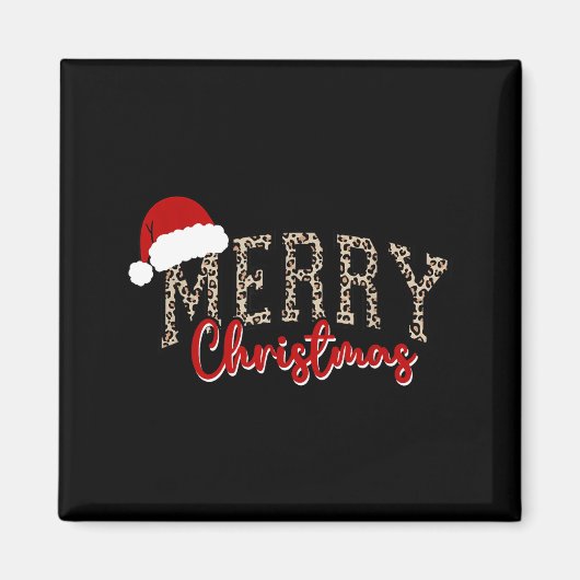 Merry Christmas Pattern Xmas Leopard Family Cute W マグネット (正面)