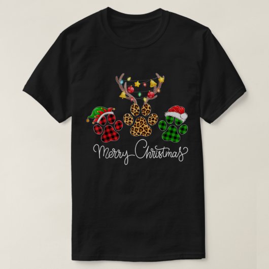Merry Christmas Paw Prints Design Tシャツ (デザイン正面)