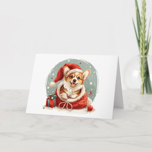 Merry Christmas Pembroke Welsh Corgi Puppy シーズンカード (正面)