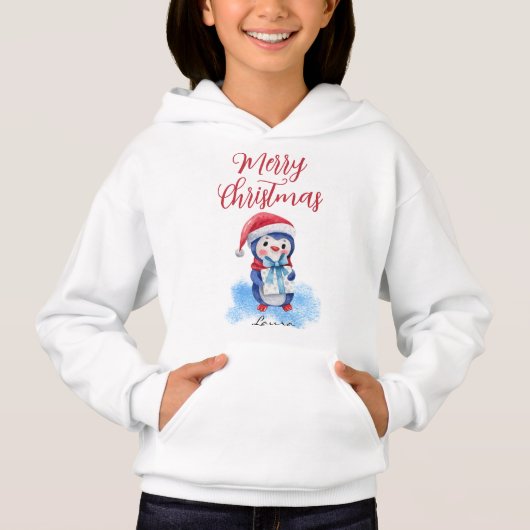 Merry Christmas Penguin 名入り、キッズXS - XL (正面)