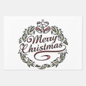 Merry Christmas Penguin Boxing Gloves Green Bow ラッピングペーパーシート (正面2)