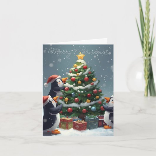 Merry Christmas Penguin Celebration Christmas Card シーズンカード (正面)
