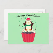 Merry Christmas Penguin Cupcake Postcard ポストカード (正面/裏面)