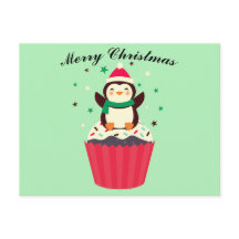 Merry Christmas Penguin Cupcake Postcard