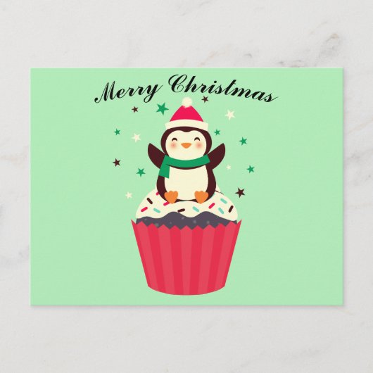 Merry Christmas Penguin Cupcake Postcard ポストカード (正面)