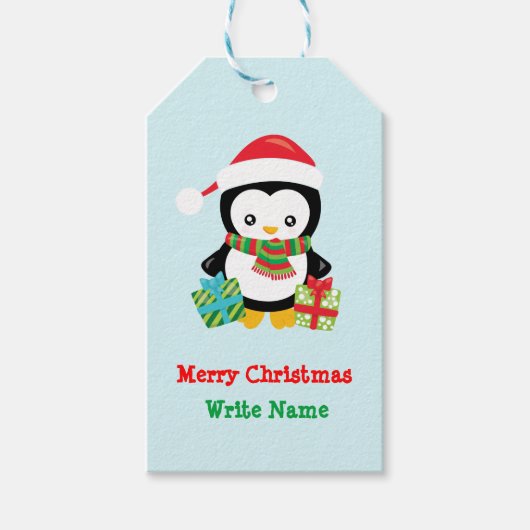 Merry Christmas Penguin Illustration ギフトタグ (正面)