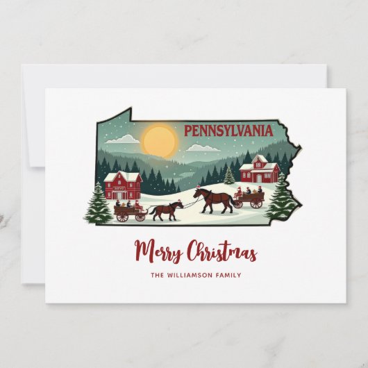 Merry Christmas Pennsylvania State Personalized  シーズンカード (正面)