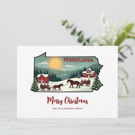 Merry Christmas Pennsylvania State Personalized シーズンカード (スタンド正面)