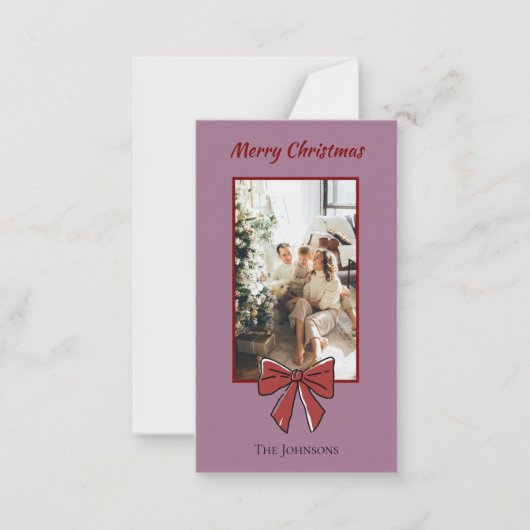 Merry Christmas Personalized Note Card | Red Bow ノートカード (正面)