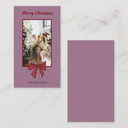 Merry Christmas Personalized Note Card | Red Bow ノートカード (正面/裏面)