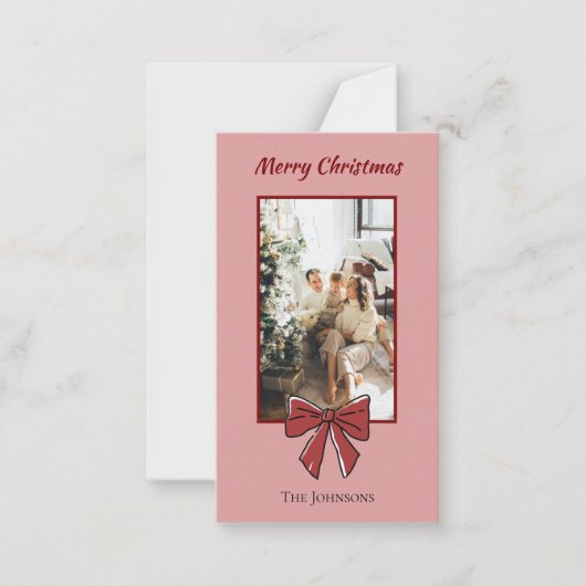 Merry Christmas Personalized Note Card | Red Bow ノートカード (正面)