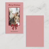 Merry Christmas Personalized Note Card | Red Bow ノートカード (正面/裏面)