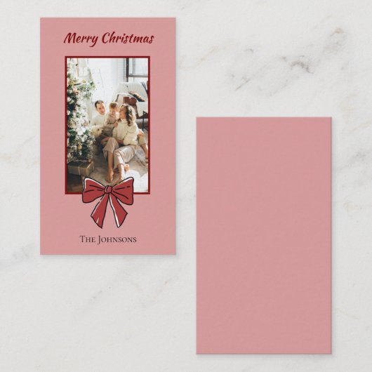 Merry Christmas Personalized Note Card | Red Bow ノートカード (正面/裏面)