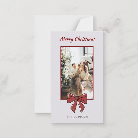 Merry Christmas Personalized Note Card | Red Bow ノートカード (正面)