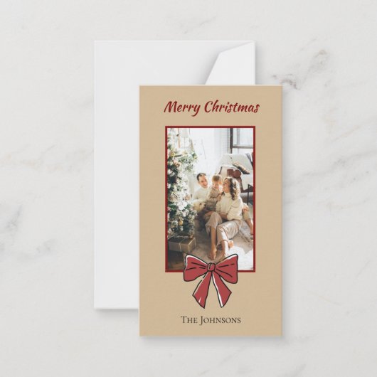 Merry Christmas Personalized Note Card | Red Bow ノートカード (正面)