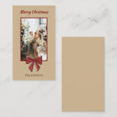 Merry Christmas Personalized Note Card | Red Bow ノートカード (正面/裏面)
