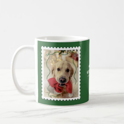 Merry Christmas Personalized Pet Photo Green コーヒーマグカップ (左)