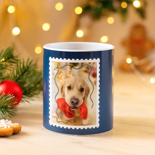Merry Christmas Personalized Pet Photo Navy Blue コーヒーマグカップ