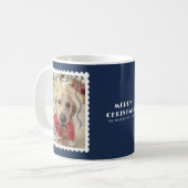 Merry Christmas Personalized Pet Photo Navy Blue コーヒーマグカップ (正面左)