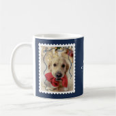 Merry Christmas Personalized Pet Photo Navy Blue コーヒーマグカップ (左)
