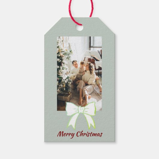 Merry Christmas Personalized Photo Bow Gift Tag ギフトタグ (正面)