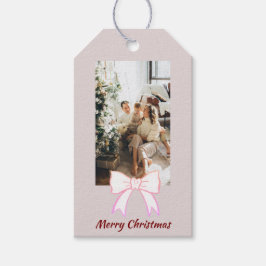 Merry Christmas Personalized Photo Bow Gift Tag ギフトタグ