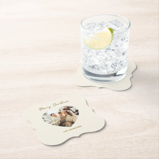 Merry Christmas Personalized Photo Paper Coaster ペーパーコースター (インサイチュ)