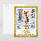 Merry Christmas Personised I Cute Baby Deer シーズンポストカード (正面/裏面)