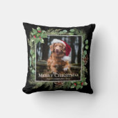 Merry Christmas Pet Photo Wreath Botanical クッション (正面)