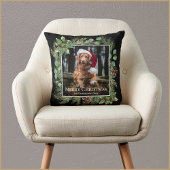 Merry Christmas Pet Photo Wreath Botanical クッション