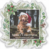 Merry Christmas Pet Photo Wreath Botanical シール (正面)