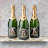 Merry Christmas Pet Photo Wreath Botanical スパークリングワインラベル