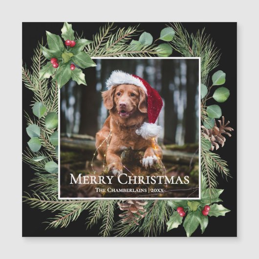 Merry Christmas Pet Photo Wreath Magnetic Card (正面)