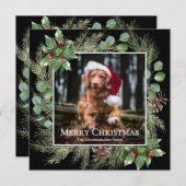 Merry Christmas Pet Photo Wreath Square Card (正面/裏面)