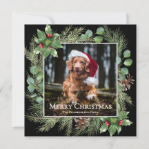Merry Christmas Pet Photo Wreath Square Card