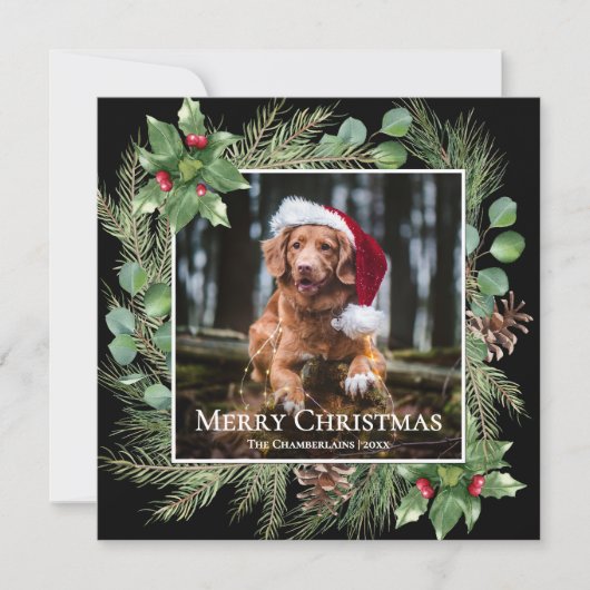 Merry Christmas Pet Photo Wreath Square Card (正面)