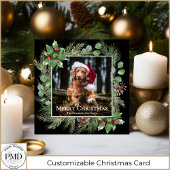 Merry Christmas Pet Photo Wreath Square Card