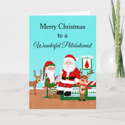 Merry Christmas Phlebotomist Santa and Reindeers カード (正面)